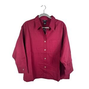 NWT 100% Linen Blend Button Down 3/4 Sleeve Deep Red Size Large IOS